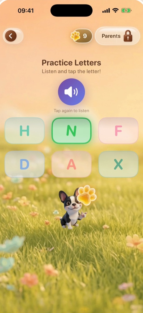 Hear and recognize letters game