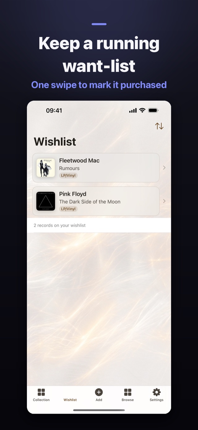 The Wishlist tab listing two records to hunt down